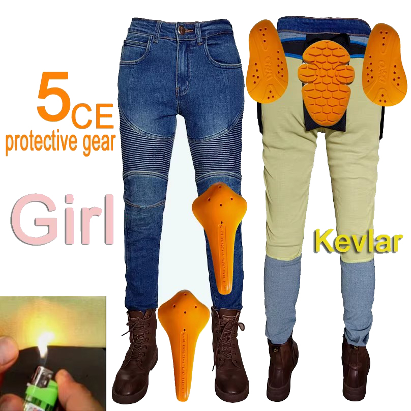 Motorcycle Gear Women Pants - Damen-Motorradjeans Kevlar-Motorradhose Schutzkleidung für Tourenfahrten Blaue